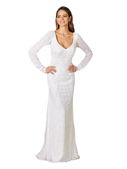 Shop Lara New York Gigi Romantic Long Sleeve Wedding Dress In Ivory