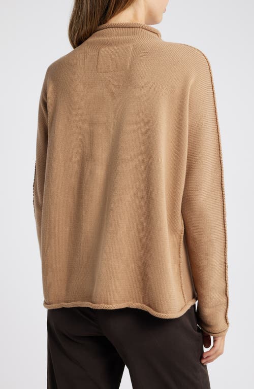 Shop Frank & Eileen Monterey Stripe Cotton Funnel Neck Sweater In Camel