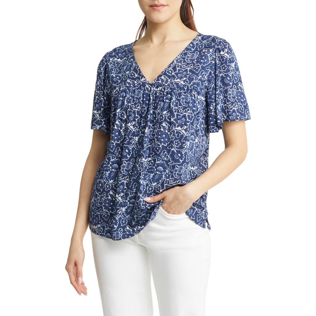 Caslon ® Print V-neck Gauze Top In Navy Peacoat Vintage Bloom