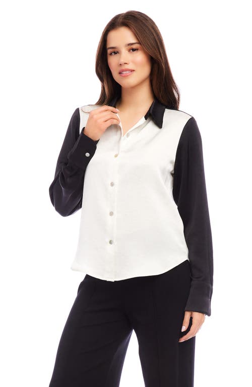 Shop Karen Kane Colorblock Button-up Shirt In Cream With Black