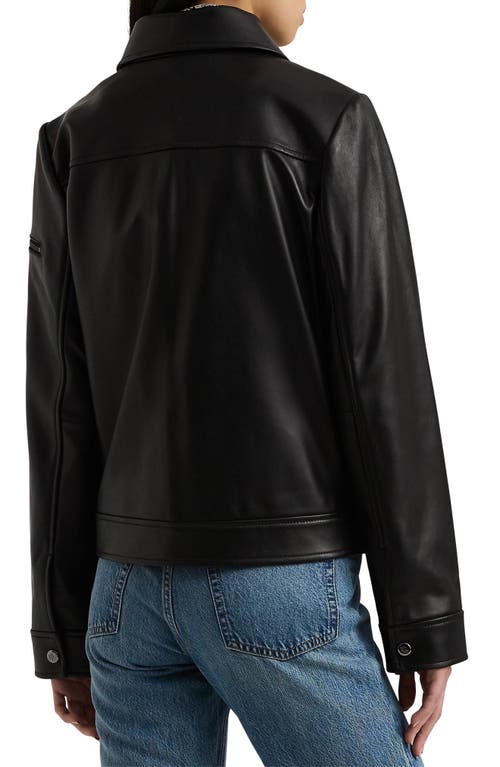 Shop Lauren Ralph Lauren Leather Jacket In Black