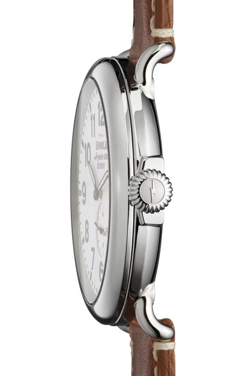 Shinola The Runwell Leather Strap Watch, 47mm In Brown/white/silver