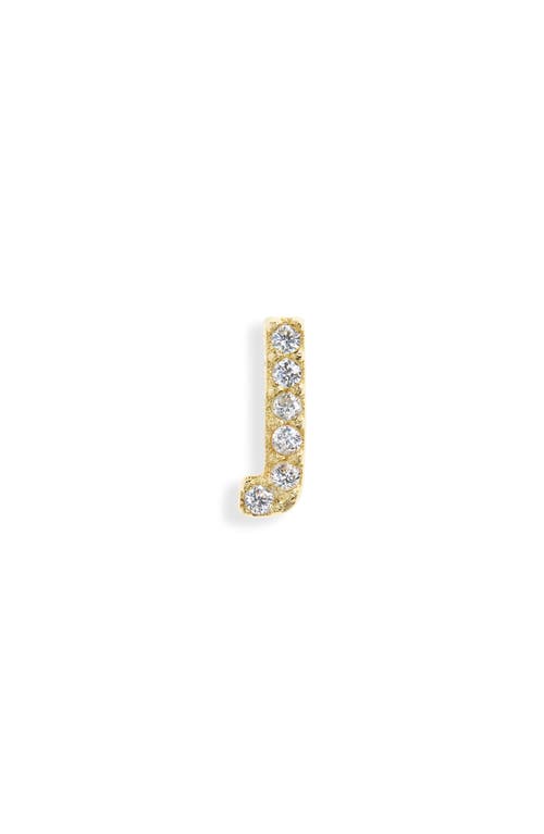 Argento Vivo Sterling Silver Pavé Cubic Zirconia Initial Single Stud Earring in Gold-J 