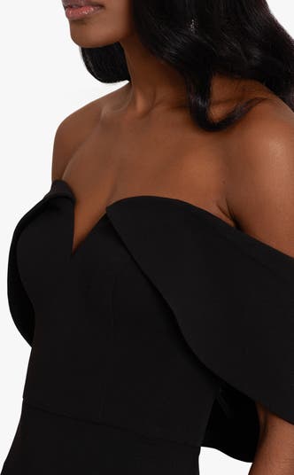 Xscape Off the Shoulder Drape Back Scuba Crepe Gown | Nordstrom