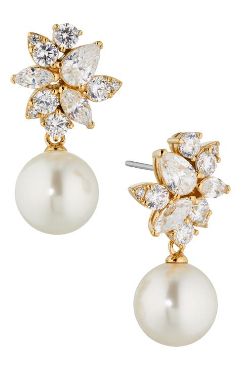 Mini Y Earrings Decorated with Fake Pearls