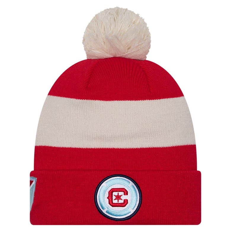 Shop New Era Red Chicago Fire 2024 Kick Off Collection Cuffed Knit Hat With Pom