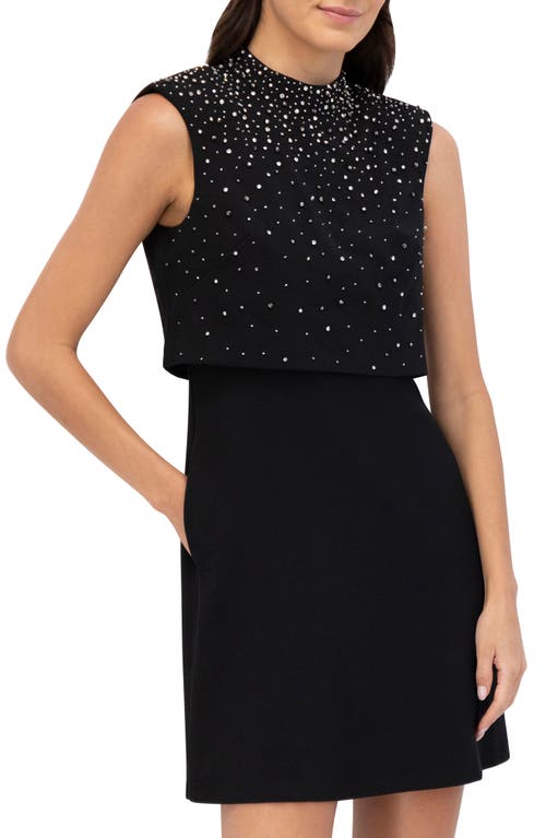 Shop Eliza J Rhinestone Embellished Popover Sleeveless Dress In Black