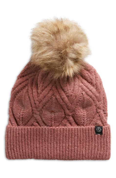 Cable Knit Beanie with Faux Fur Pompom