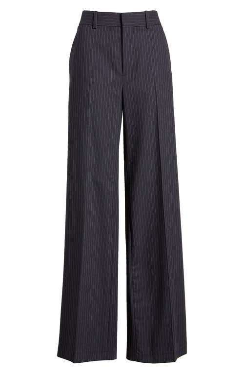 Shop Frame Pinstripe Straight Leg Pants In Navy Multi