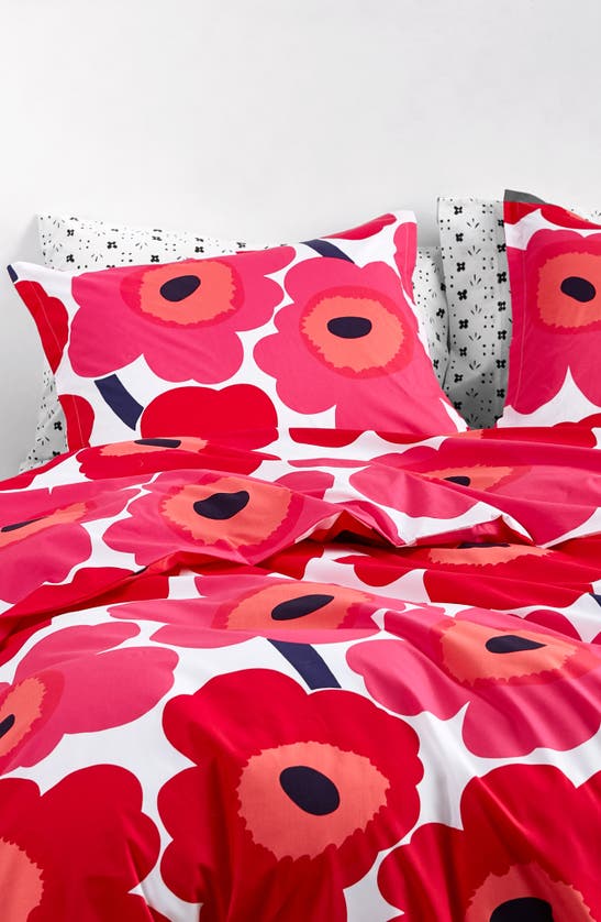 Shop Marimekko Unikko Duvet Cover & Sham Set In Red