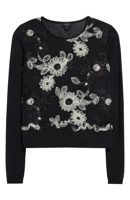 Shop Giambattista Valli Floral Ribbon Embroidered Cashmere & Silk Sweater In Black/ivory