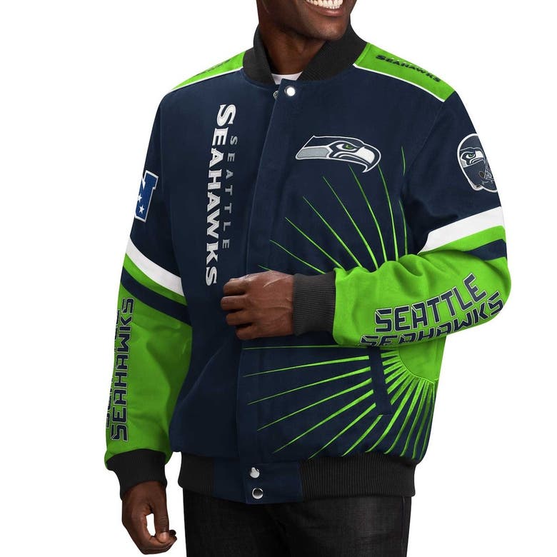 G-III SPORTS BY CARL BANKS Men's G-III Sports by Carl Banks Navy Seattle  Seahawks Extreme Redzone Full-Snap Varsity Jacket