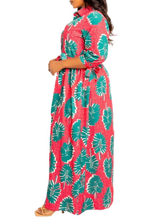 Shop Buxom Couture Mixed Print Maxi Shirtdress In Pink Multi