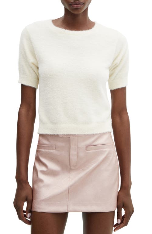 MANGO Fuzzy Short Sleeve Sweater in Ecru at Nordstrom, Size X-Small