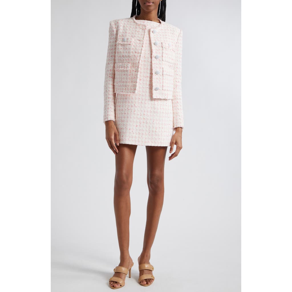 Veronica Beard Olbia Cotton Blend Tweed Jacket In Off White/coral