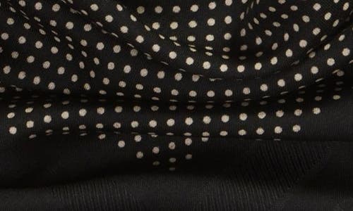 Saint Laurent Dots Logo Border Wool & Silk Square Scarf In Black/ivory