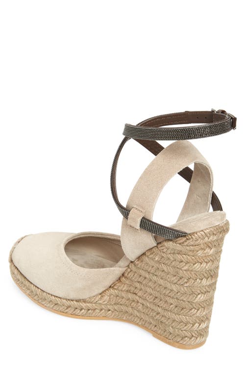 Shop Brunello Cucinelli Monili Trim Espadrille Wedge Sandal In Ice