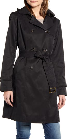 Cole Haan Signature Hooded Trench Coat, Toddler Trench Coat Black And White Piping