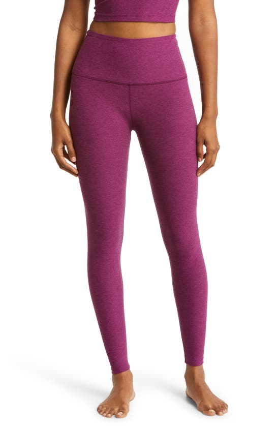 Beyond Yoga Spacedye Out Of Pocket High Waisted Midi Legging In Magenta Heather In Aubergine-beet