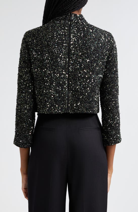 Twp Moonage Dream Sequin Mock Neck Silk Crop Top In Hunter Green