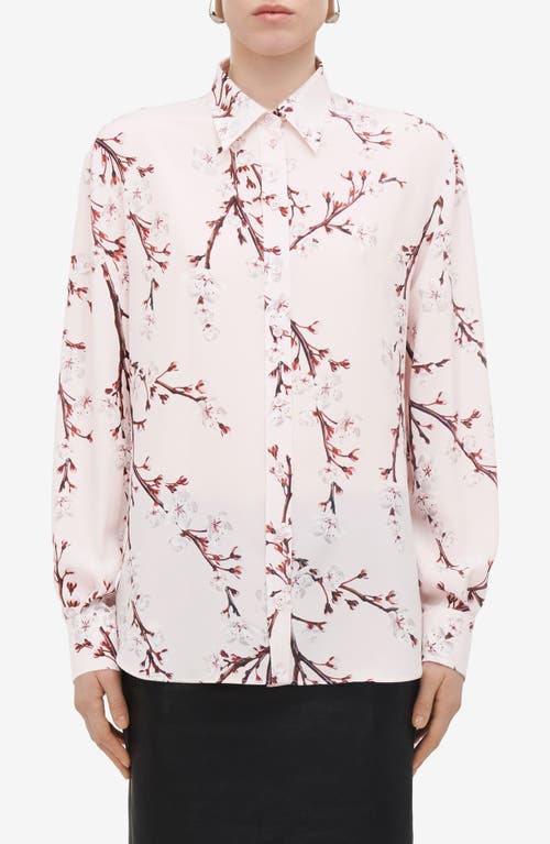 Shop Alexander Mcqueen Cherry Blossom Silk Button-up Shirt In Ice Pink