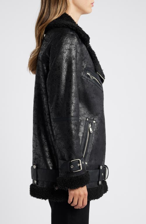 Shop Avec Les Filles Faux Shearling Biker Jacket In Black