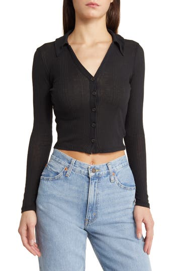 Madewell Variegated Rib V-neck Polo In Black