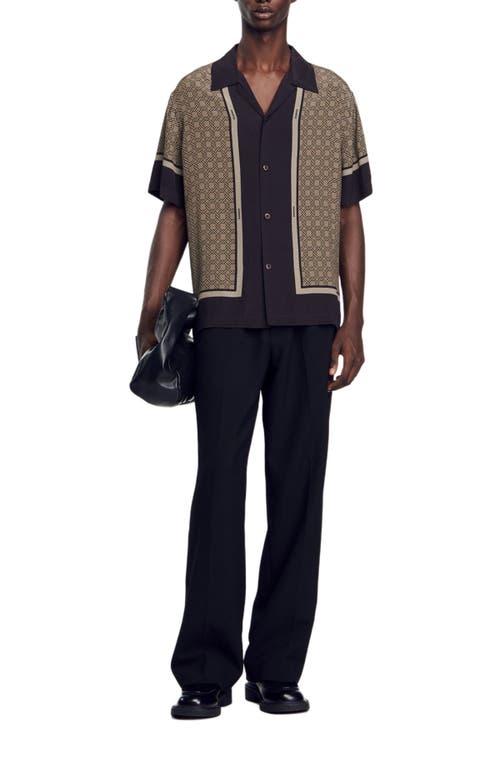 Shop Sandro Short-sleeved Patterned Shirt In Brown