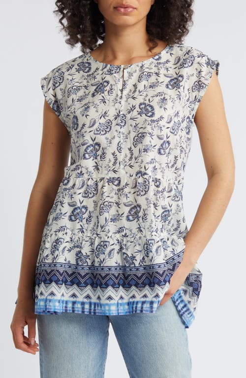 beachlunchlounge Jessa Border Print Cotton Top in Butterfly Wings