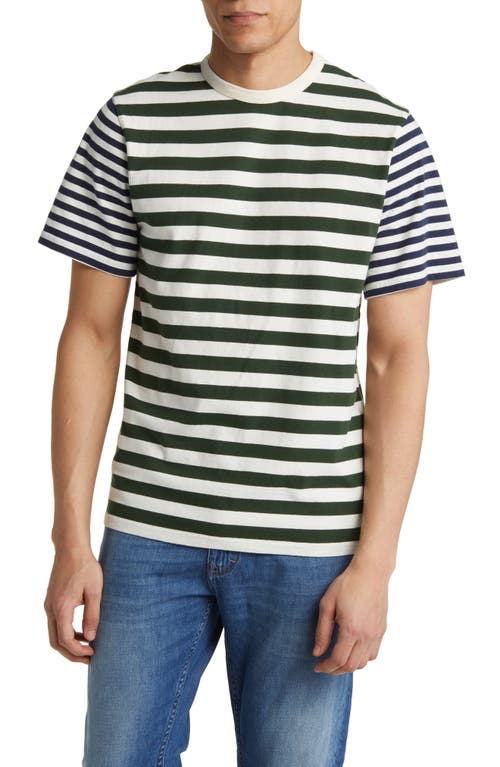 FORET Lob Stripe Organic Cotton T-Shirt in Cloud/Dark Green