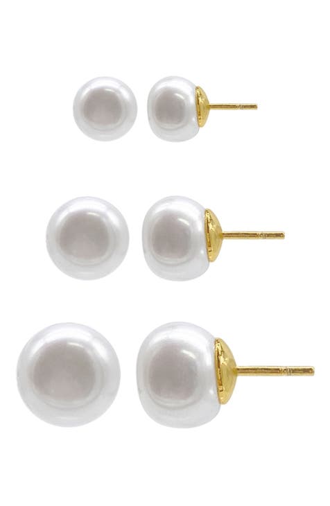 Set of 3 5mm, 8mm & 10mm Freshwater Pearl Stud Earrings