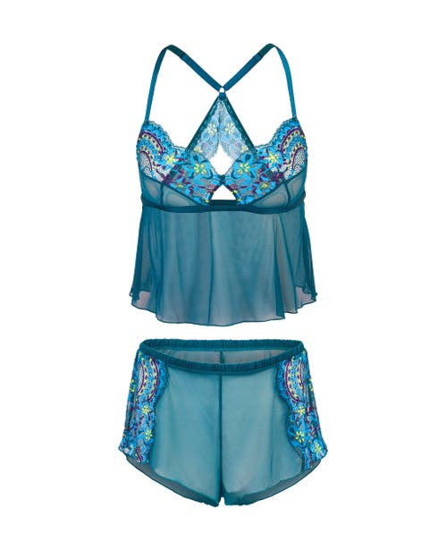 Adore Me Blake Camisole & Shorts Set Lingerie In Floral Blue