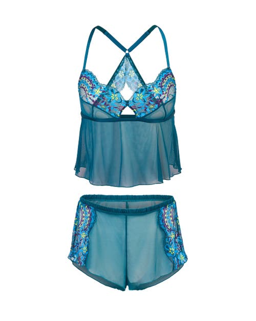 Shop Adore Me Blake Camisole & Shorts Set Lingerie In Floral Blue