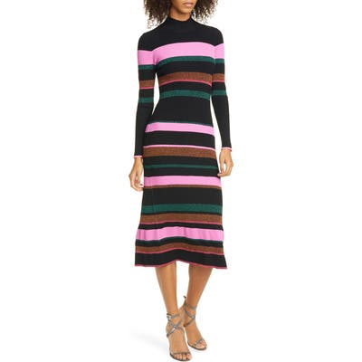 Tanya Taylor Velma Open Back Long Sleeve Sweater Dress, Black