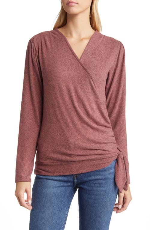 Loveappella Long Sleeve Faux Wrap Top in Rose