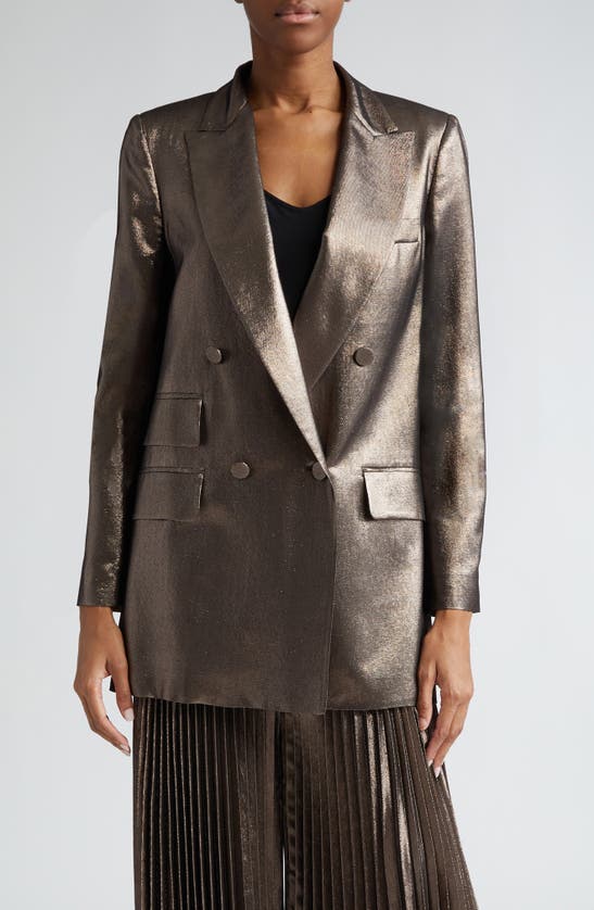 Shop Max Mara Edro Metallic Double Breasted Blazer In Bronze