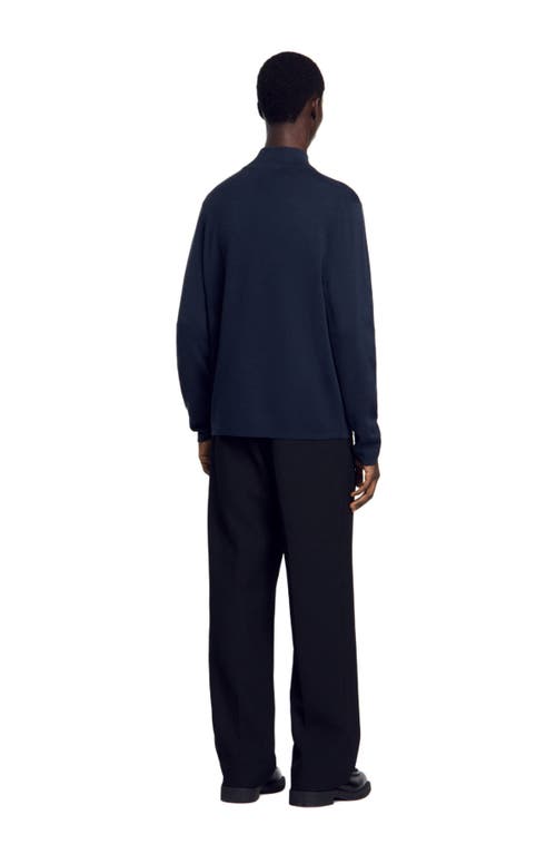 Shop Sandro Wool Sweater With Zip Collar In Blue Prusse