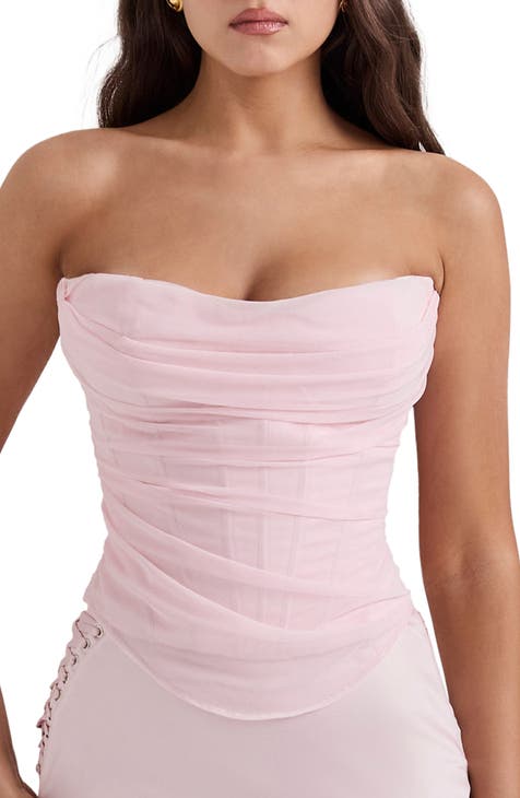 Womens Strapless Lace Corset Top - Pink - M, Pink