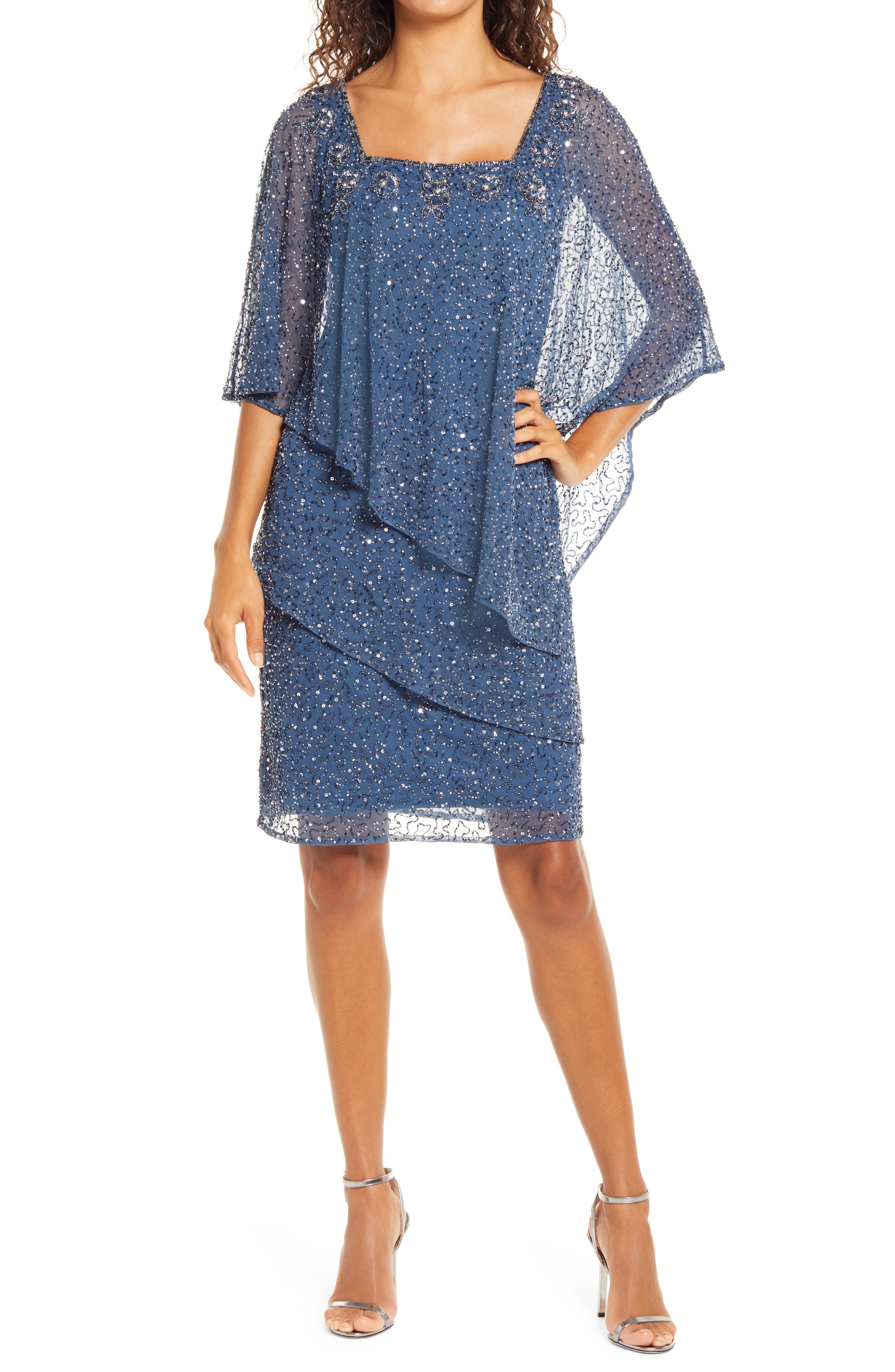 Pisarro Nights Beaded Tiered Mesh Cocktail Dress In Petrol Blue | ModeSens Pisarro Nights Beaded Tiered Mesh Cocktail Dress In Petrol Blue | ModeSens
