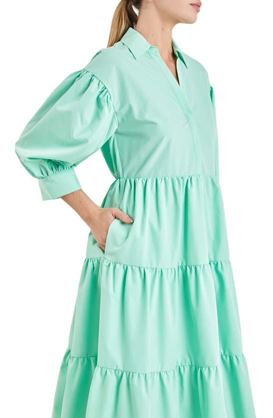 Shop English Factory Tiered Midi Shirtdress In Mint