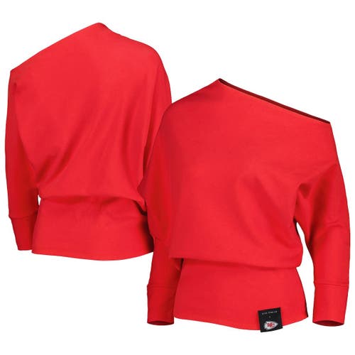 Women's KIYA TOMLIN Red Kansas City Chiefs Twisted Tri-Blend Asymmetrical 3/4-Dolman Sleeve Sweatshirt