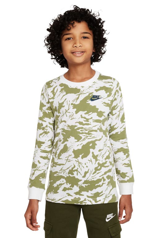 Nike Kids' Sportswear Camo Long Sleeve T-Shirt in White at Nordstrom, Size Xl