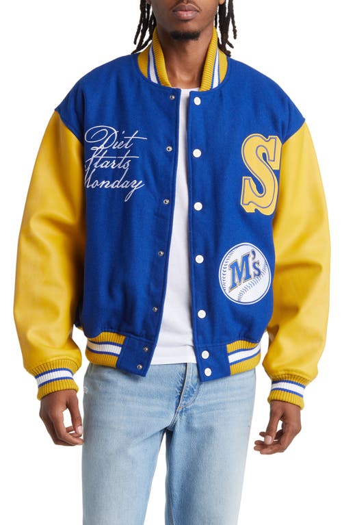 DIET STARTS MONDAY x '47 Seattle Mariners Varsity Bomber Jacket in Blue/Yellow