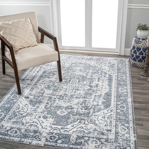 Jonathan Y Keesha Bold Distressed Medallion Low-pile Machine-washable Area Rug In Cream/blue
