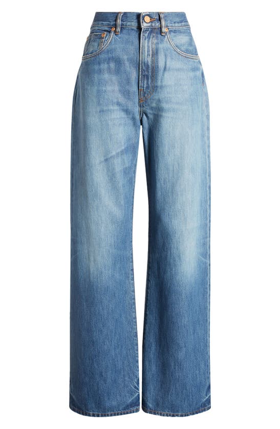 Shop Purple Brand Coated Wide Leg Jeans In Mid Indigo