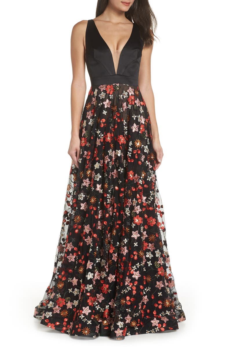 BRONX AND BANCO Embroidered Evening Dress | Nordstrom