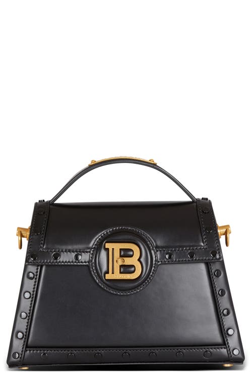 Balmain B-Buzz Dynasty Glazed Leather Top Handle Bag in Black