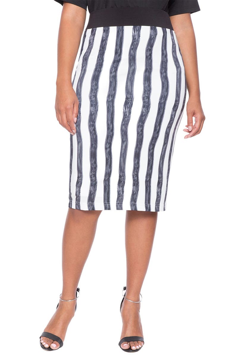 ELOQUII Stripe Midi Ponte Pencil Skirt (Plus Size) | Nordstrom