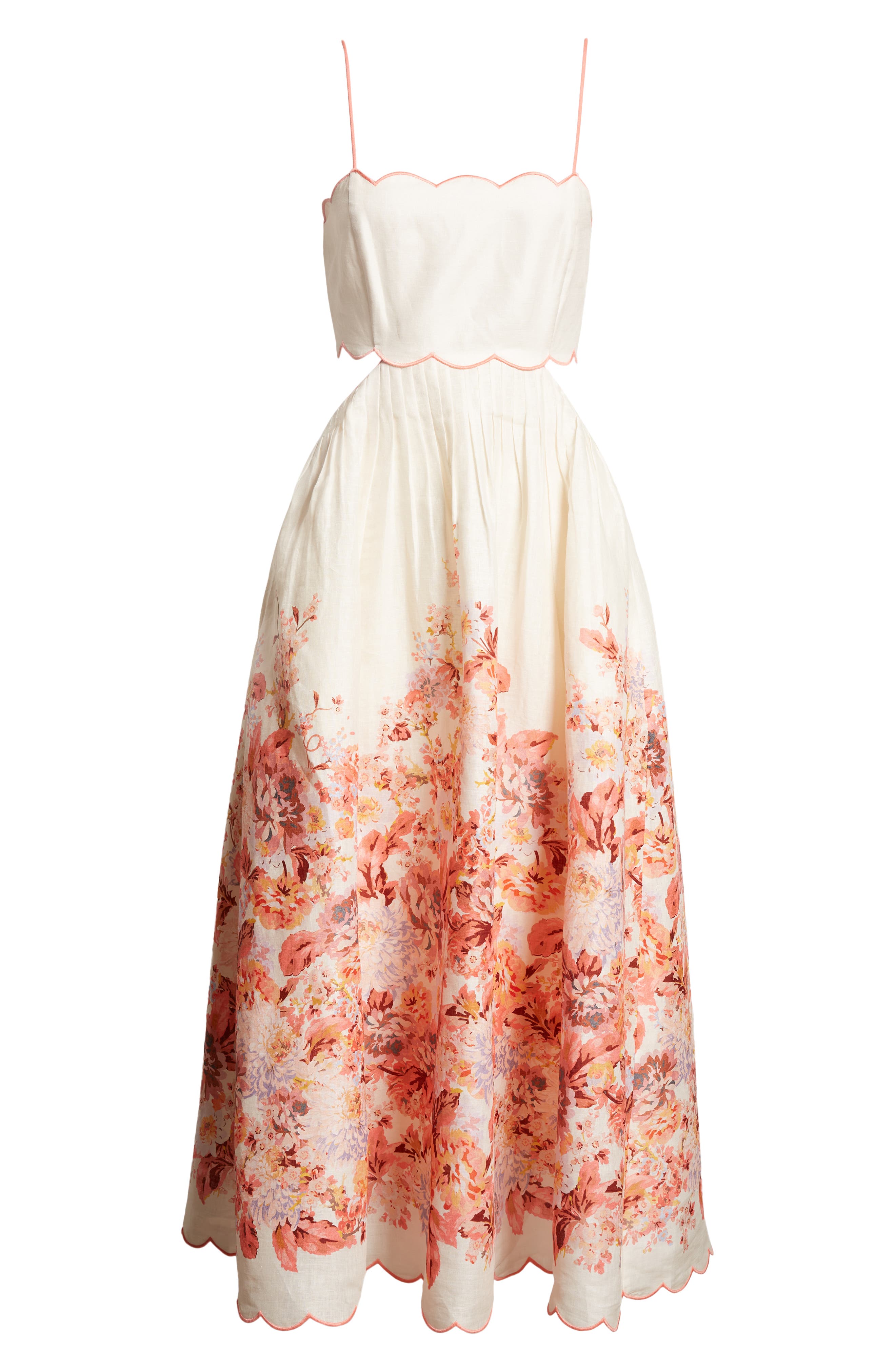 Zimmermann Devi Floral Scallop Detail Linen Dress Nordstrom