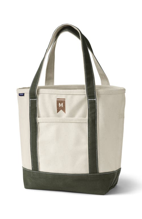 Lands' End Open Top Canvas Tote Bag In Natural/dark Olive Green